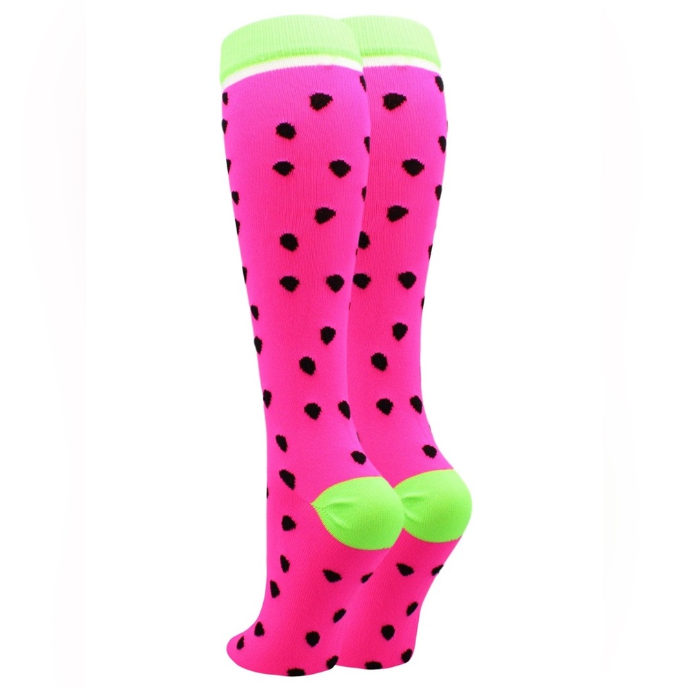 MadSportsStuff Pink and Green Polka Dot Socks Womens Medium fits sizes 7-10